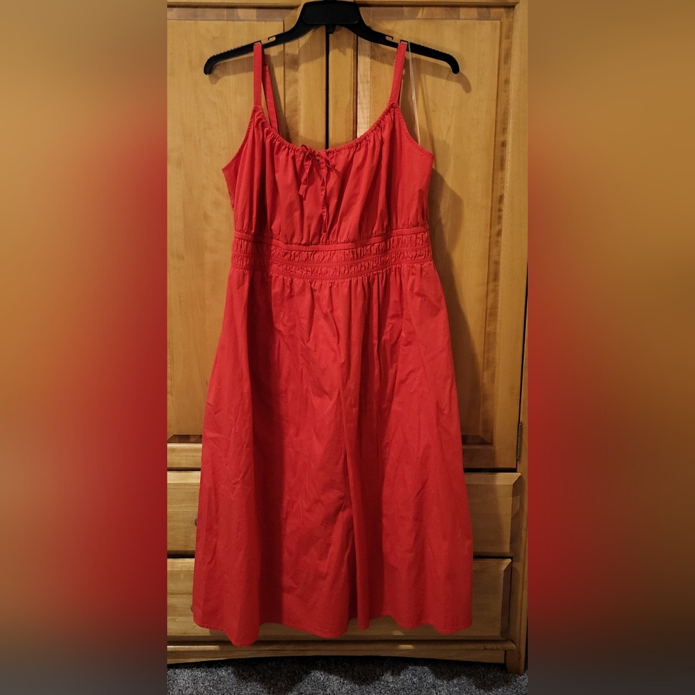 Lane Bryant Warm Coral Spaghetti Strap Smocked Waist Midi Sundress Size 16